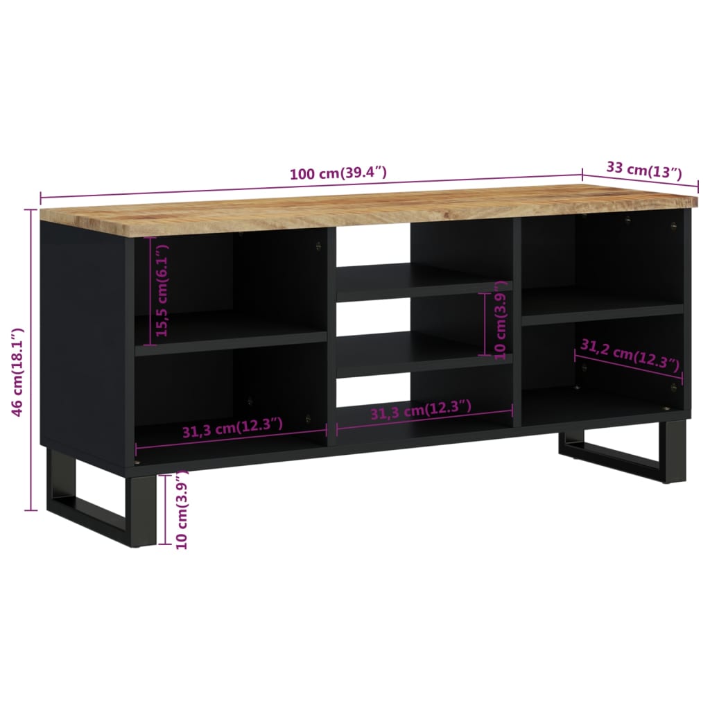 TV Cabinet 100x33x46 cm Solid Wood Mango&Engineered Wood