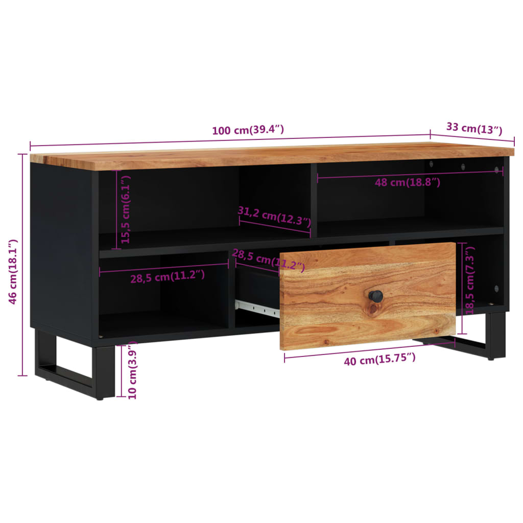 TV Cabinet 100x33x46 cm Solid Wood Acacia&Engineered Wood