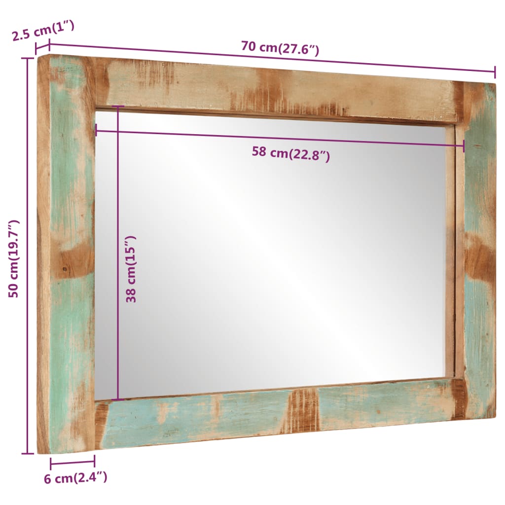 Mirror 70x50 cm Solid Wood Reclaimed and Glass