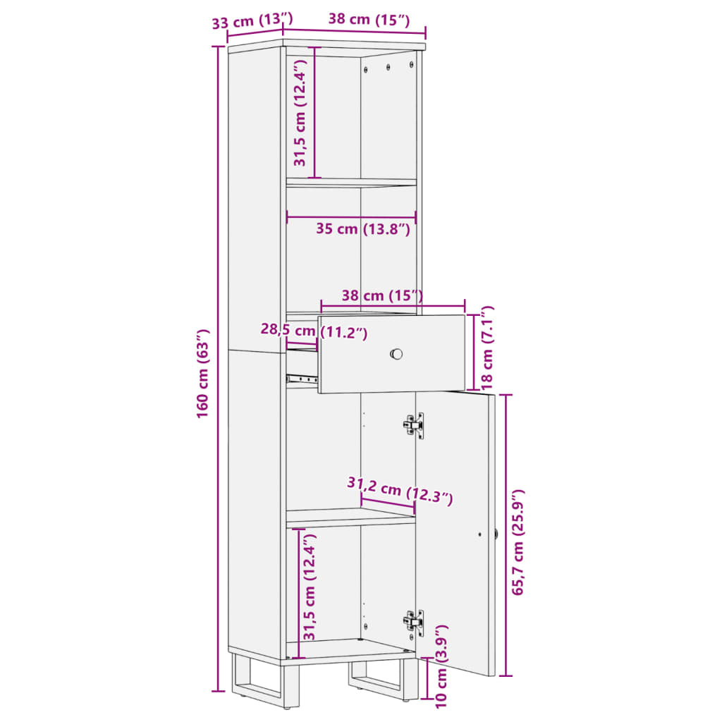 Bathroom Cabinet 38x33x160 cm Solid Wood Reclaimed