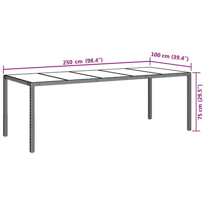 Garden Table White 250x100x75 cm Poly Rattan and Tempered Glass