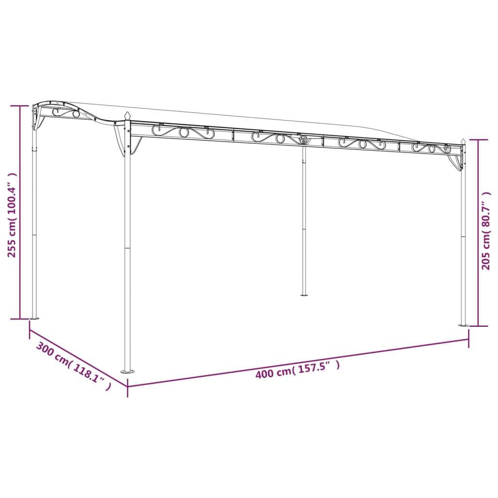 Canopy Anthracite 4x3 m 180 g/m² Fabric and Steel