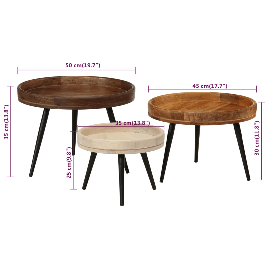 Round Coffee Tables 3 pcs Solid Wood Mango