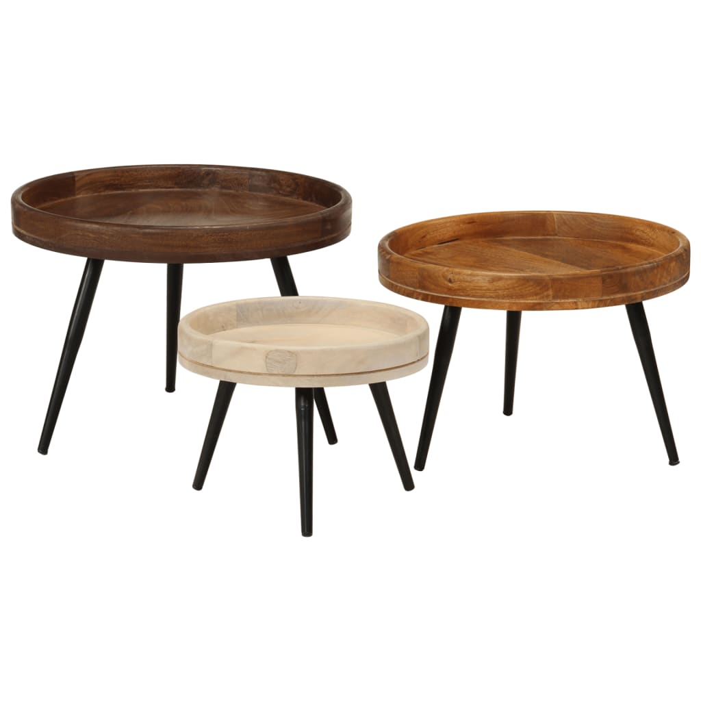 Round Coffee Tables 3 pcs Solid Wood Mango