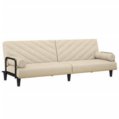 Sofa Bed with Armrests Cream Fabric