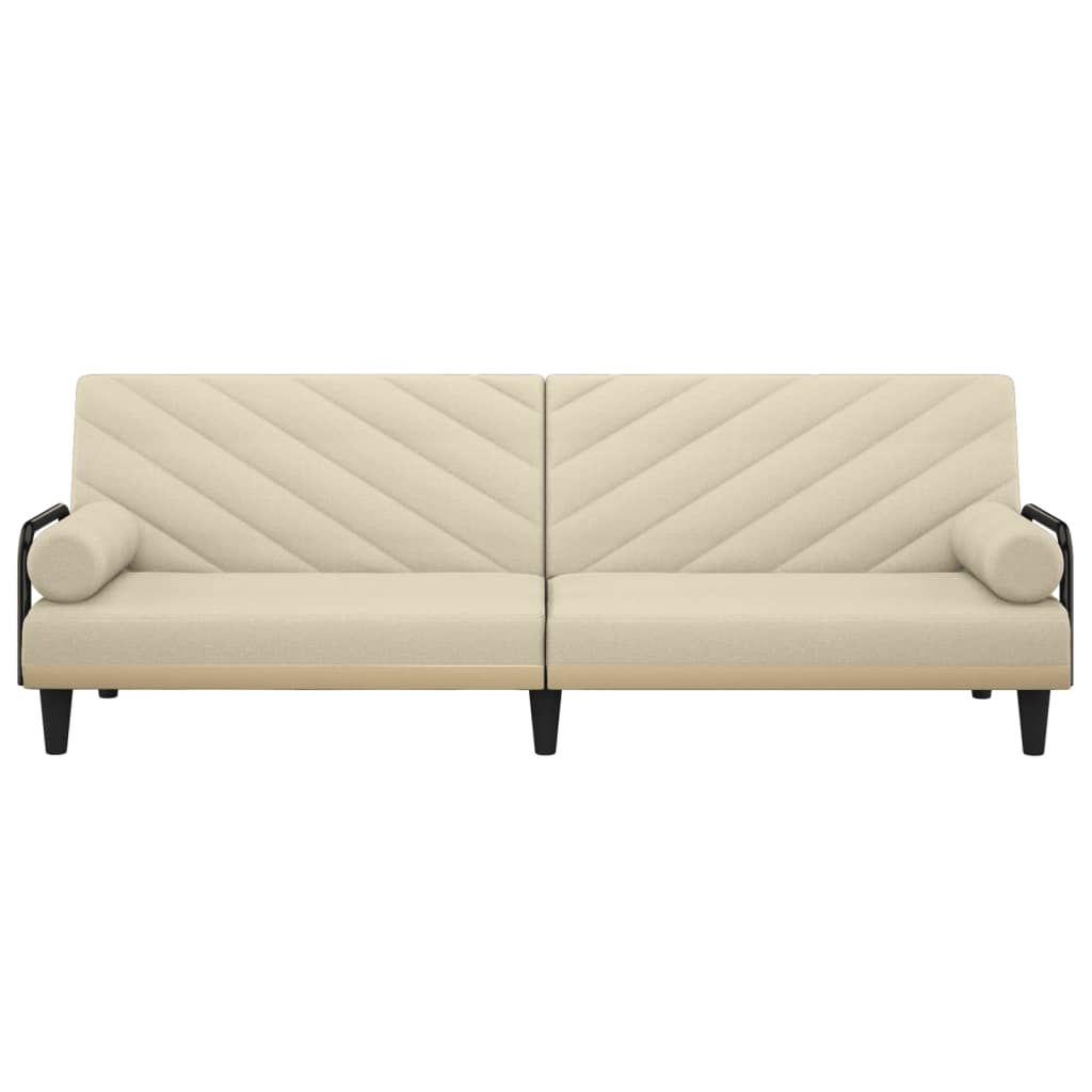 Sofa Bed with Armrests Cream Fabric