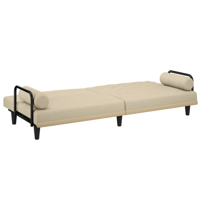 Sofa Bed with Armrests Cream Fabric