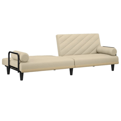 Sofa Bed with Armrests Cream Fabric