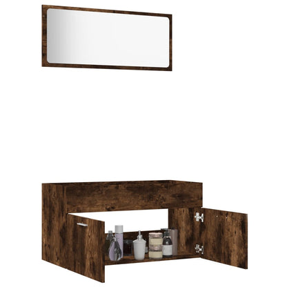 2 Piece Bathroom Furniture Set Smoked Oak Engineered Wood