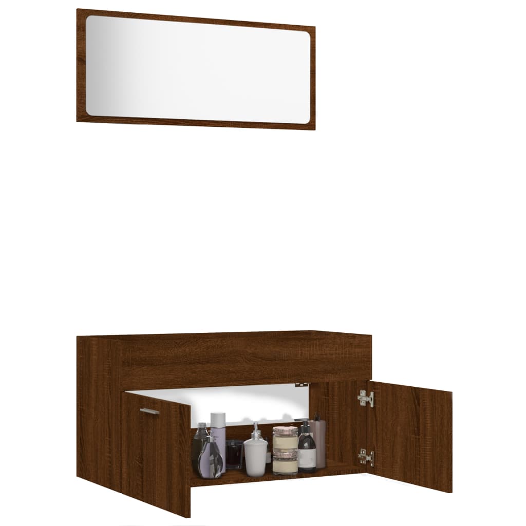 2 Piece Bathroom Furniture Set Brown Oak Engineered Wood