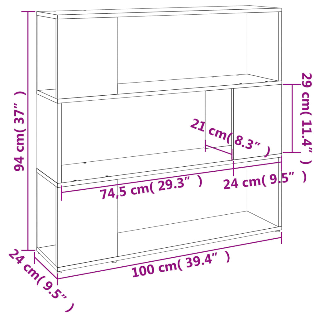 Book Cabinet/Room Divider Grey Sonoma 100x24x94 cm