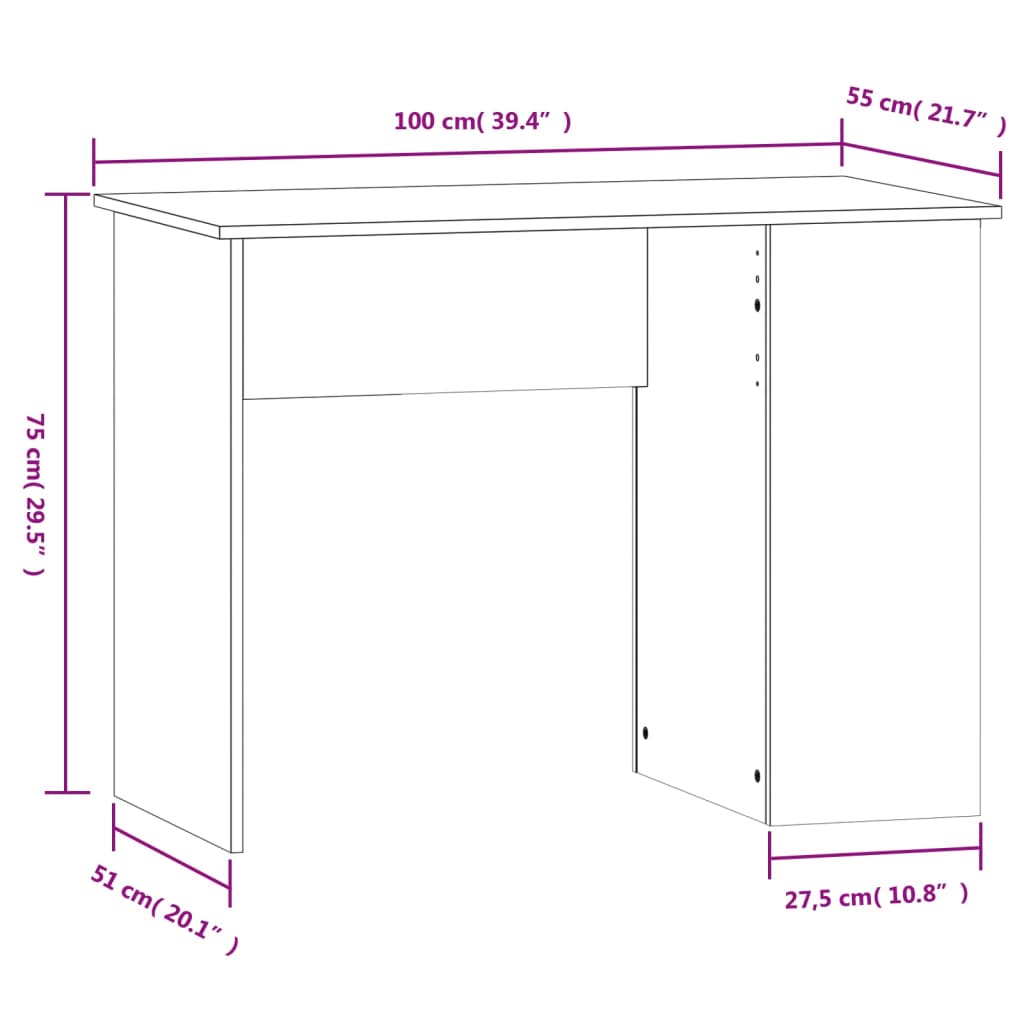 Desk Concrete Grey 100x55x75 Engineered Wood