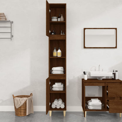 Bathroom Cabinet Brown Oak 30x30x190 cm Engineered Wood