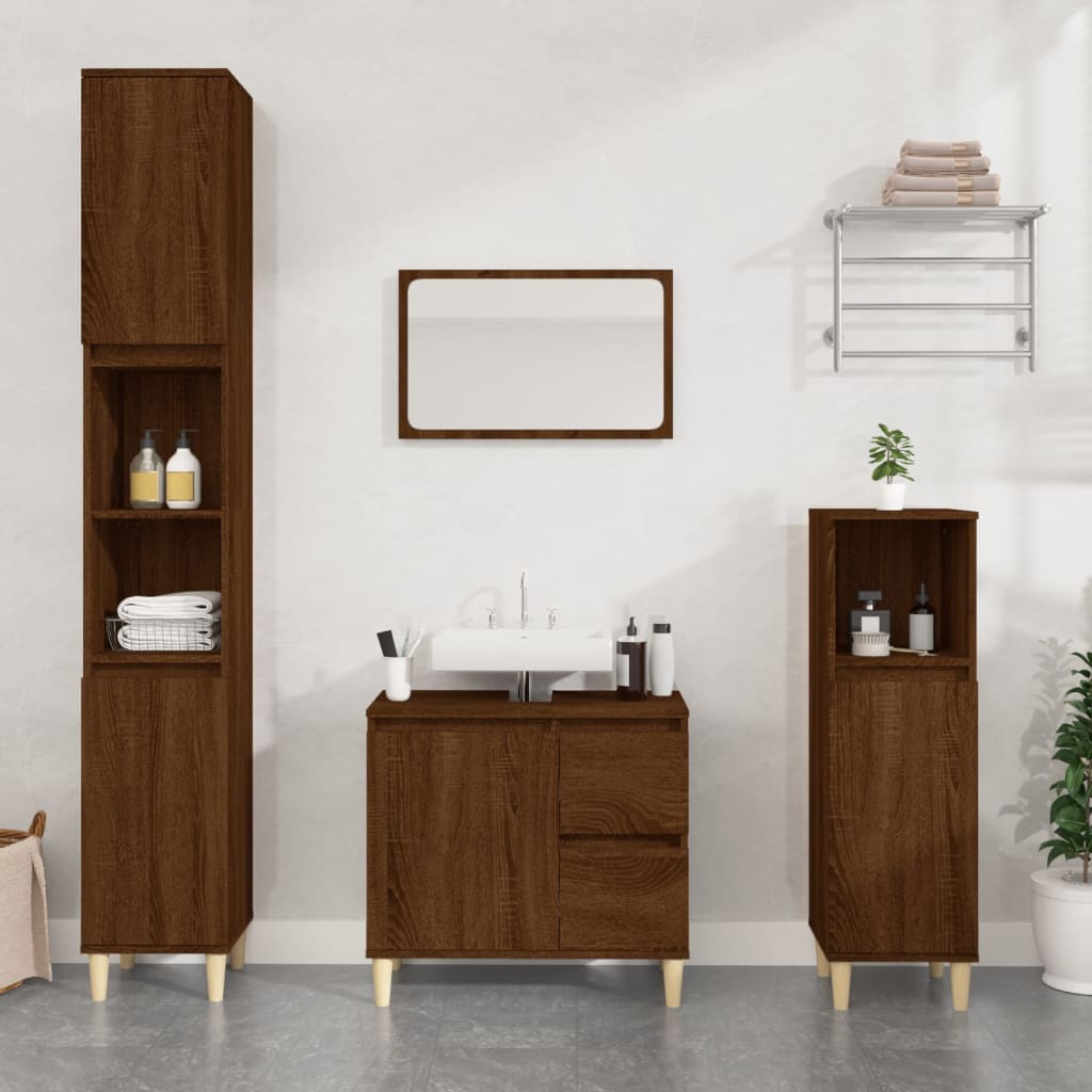 Bathroom Cabinet Brown Oak 30x30x190 cm Engineered Wood