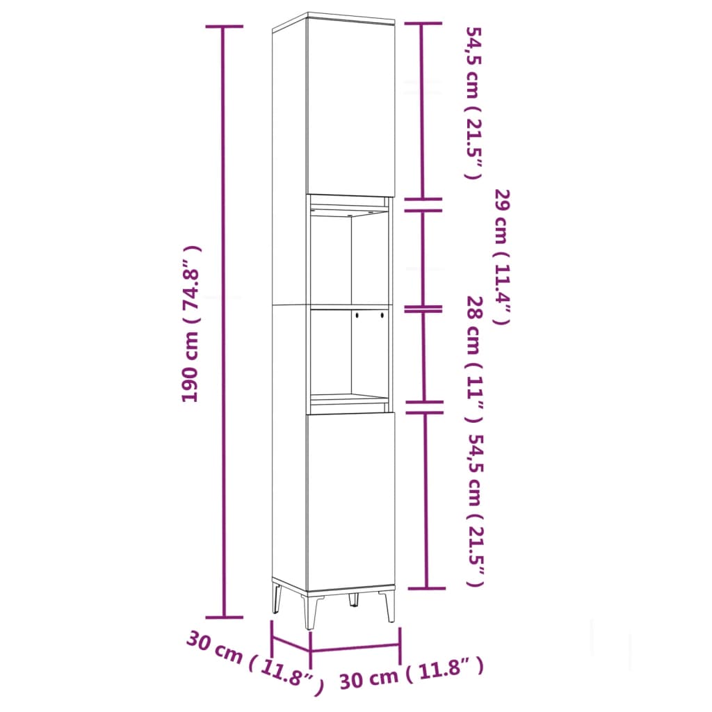 Bathroom Cabinet Smoked Oak 30x30x190 cm Engineered Wood