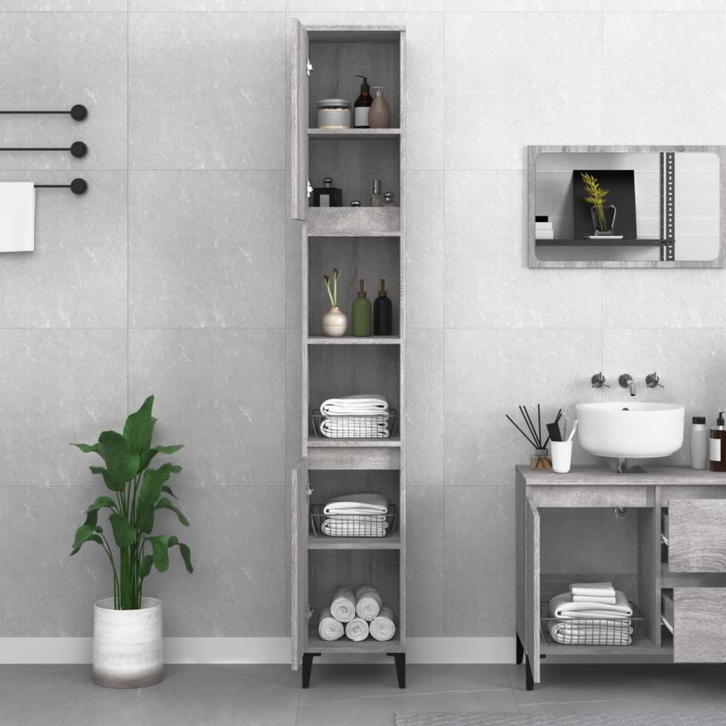 Bathroom Cabinet Grey Sonoma 30x30x190 cm Engineered Wood