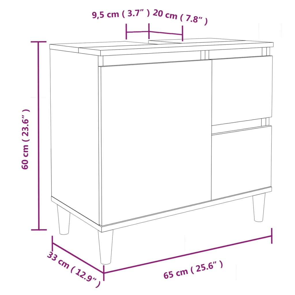 Bathroom Cabinet Black 65x33x60 cm Engineered Wood