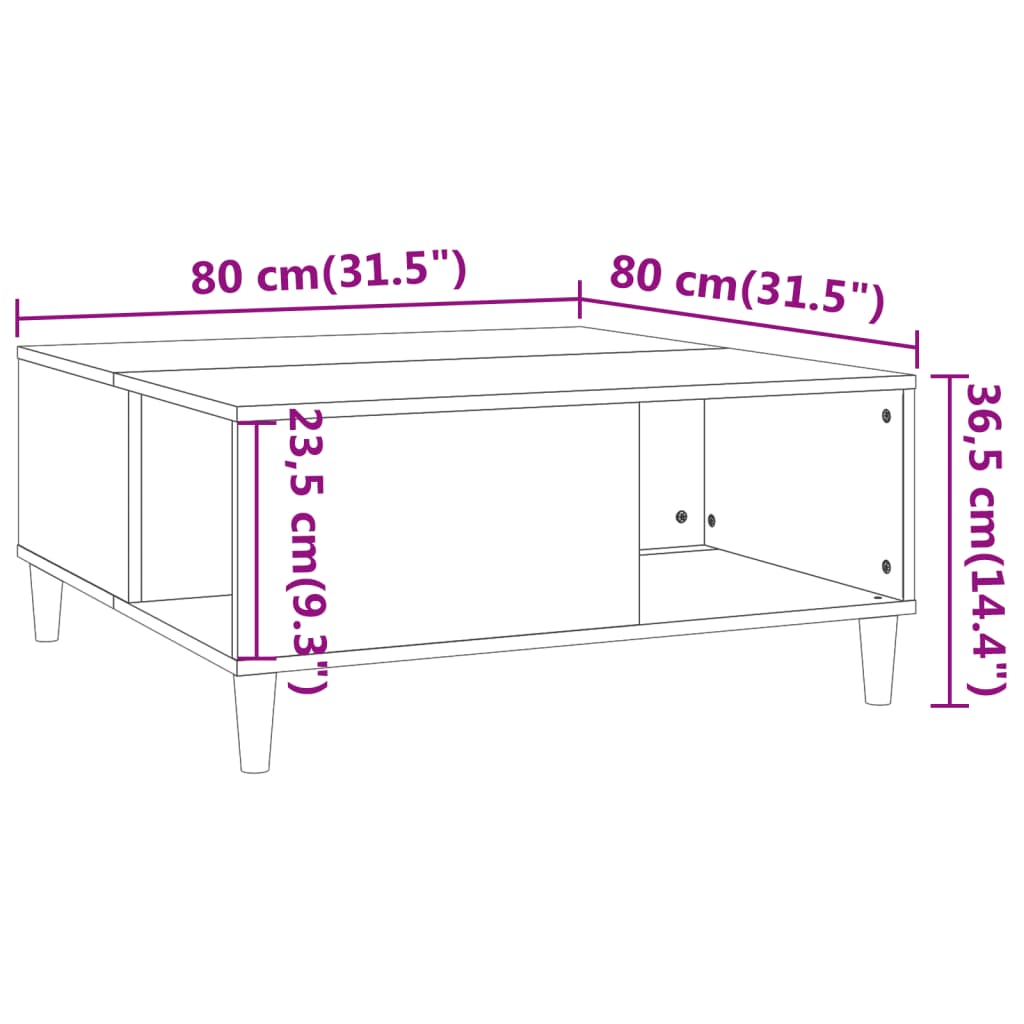 Coffee Table White 80x80x36.5 cm Engineered Wood