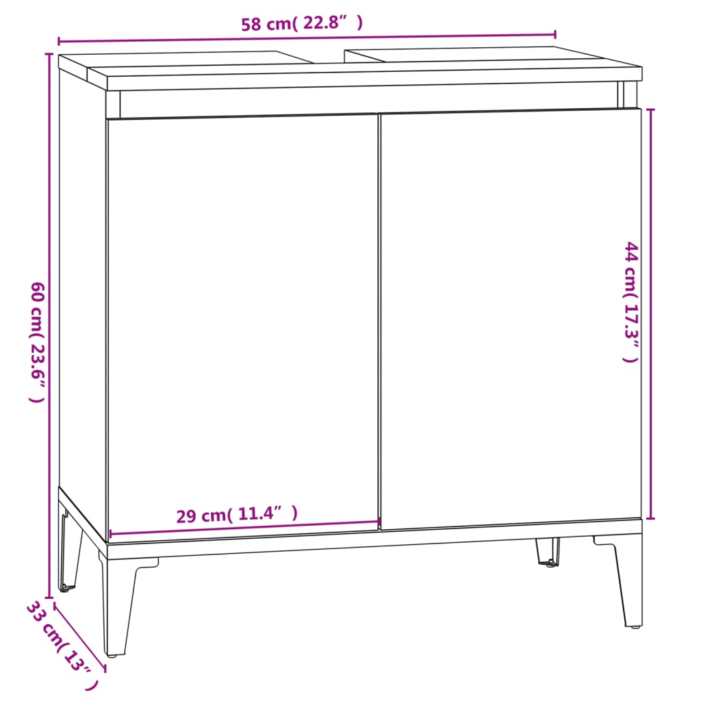 Sink Cabinet High Gloss White 58x33x60 cm Engineered Wood