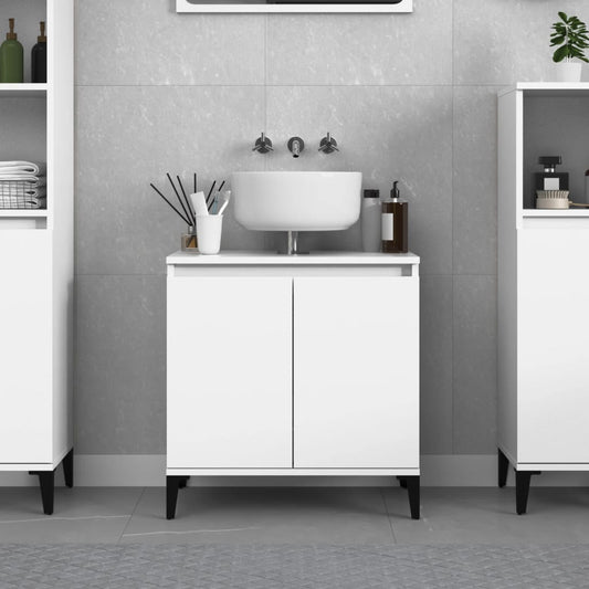 Sink Cabinet High Gloss White 58x33x60 cm Engineered Wood