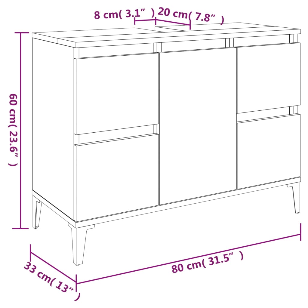 Sink Cabinet White 80x33x60 cm Engineered Wood