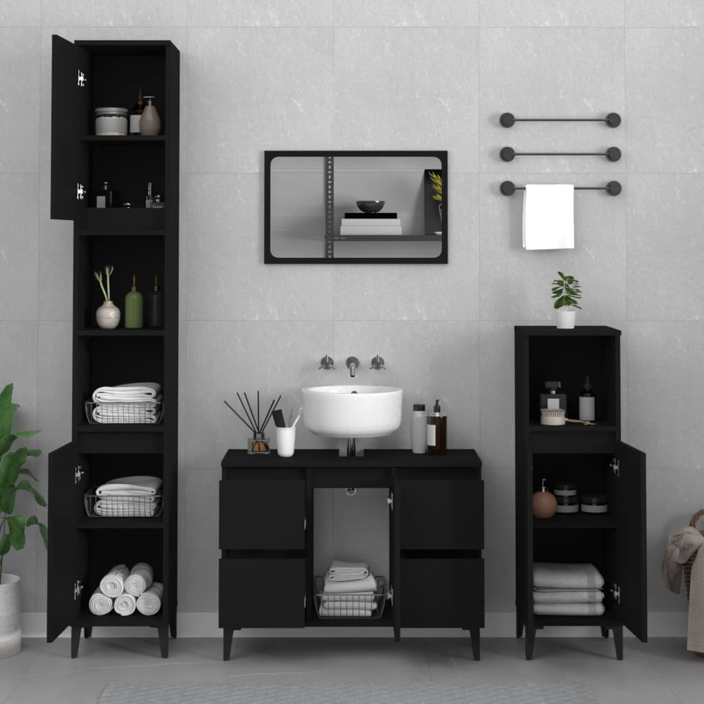 Sink Cabinet Black 80x33x60 cm Engineered Wood