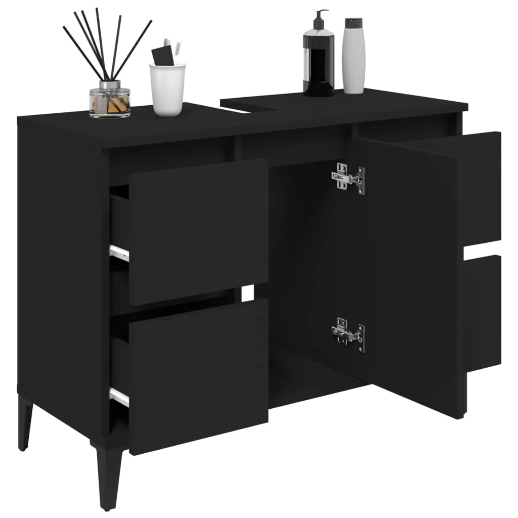 Sink Cabinet Black 80x33x60 cm Engineered Wood