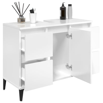 Sink Cabinet High Gloss White 80x33x60 cm Engineered Wood