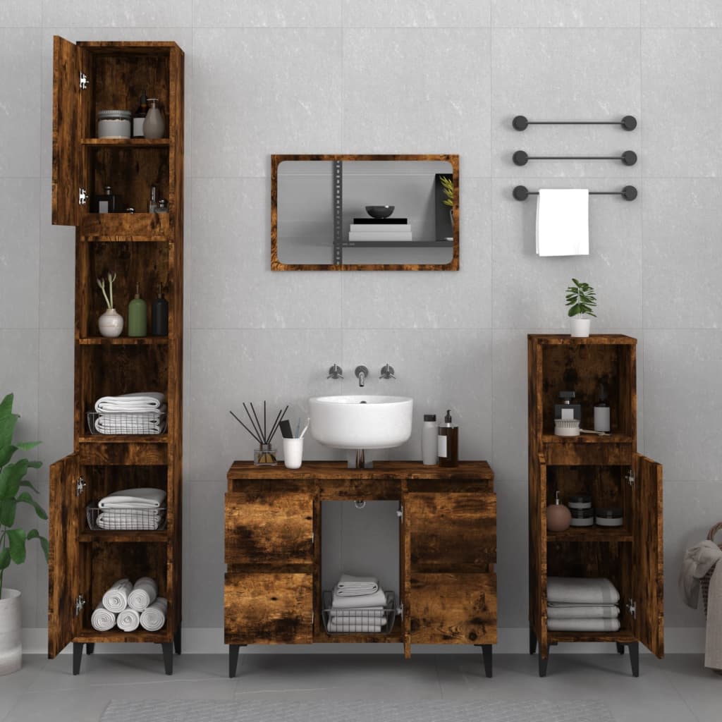 Sink Cabinet Smoked Oak 80x33x60 cm Engineered Wood