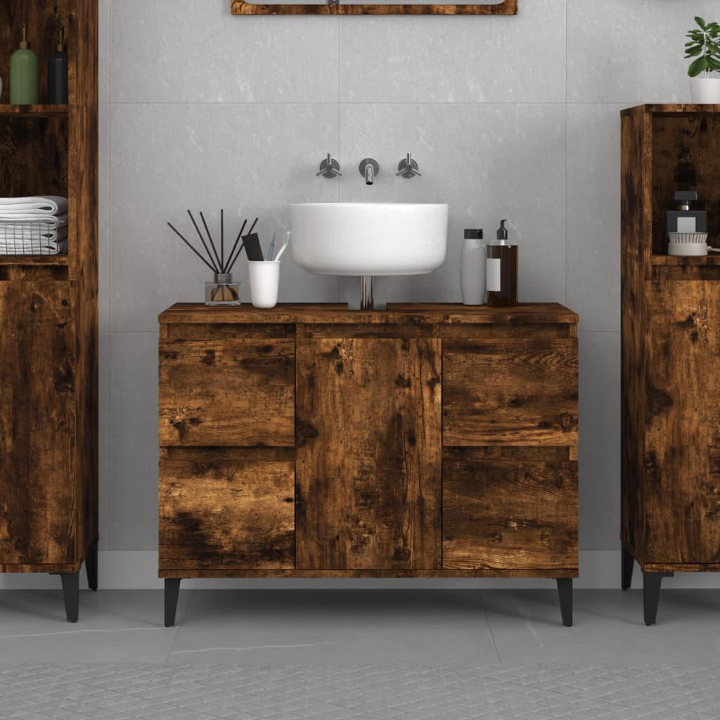 Sink Cabinet Smoked Oak 80x33x60 cm Engineered Wood