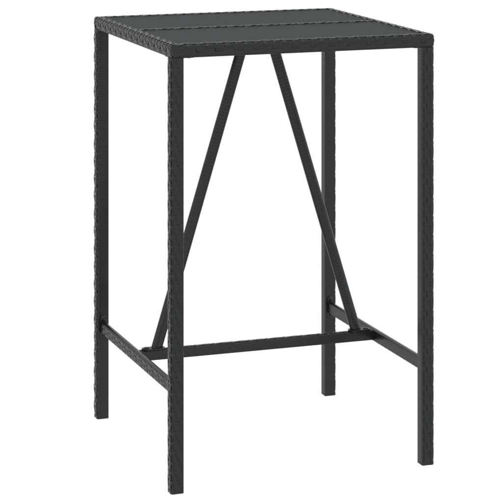 Bar Table with Glass Top Black 70x70x110 cm Poly Rattan