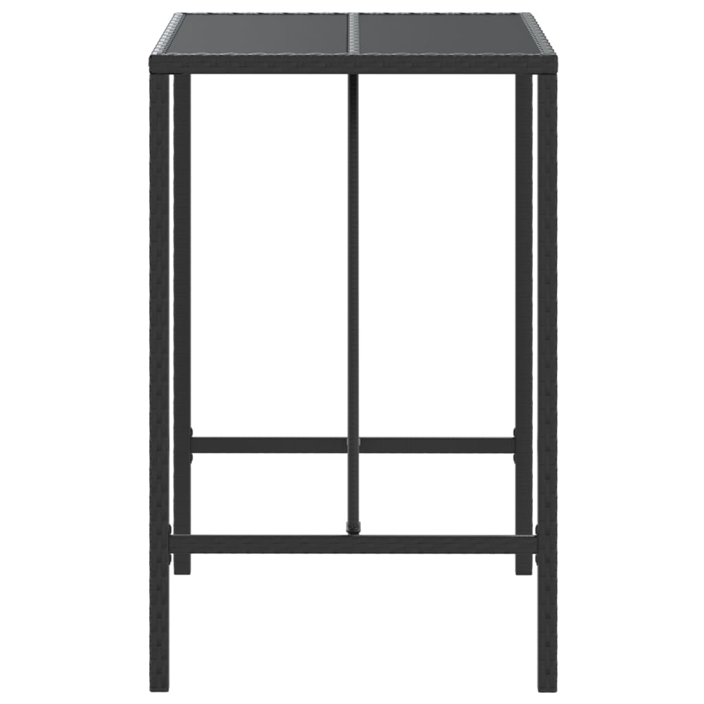 Bar Table with Glass Top Black 70x70x110 cm Poly Rattan