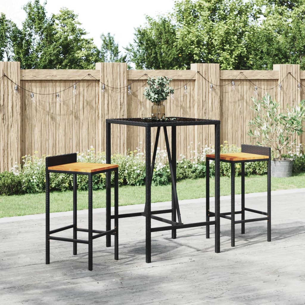 Bar Table with Glass Top Black 70x70x110 cm Poly Rattan