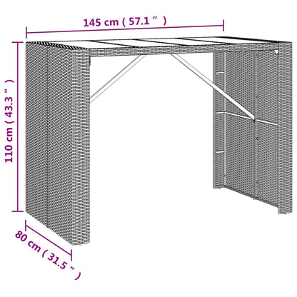 Bar Table with Glass Top Black 145x80x110 cm Poly Rattan