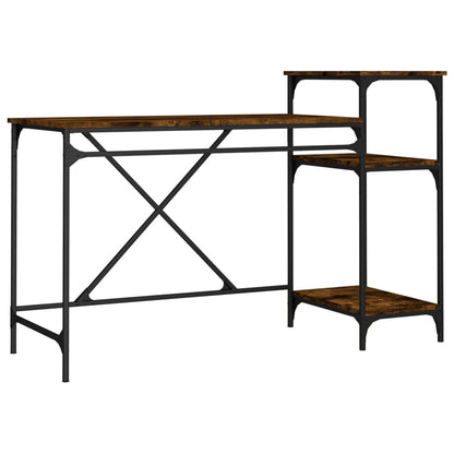 Desk with Shelves Smoked Oak 135x50x90 cm Engineered Wood&Iron