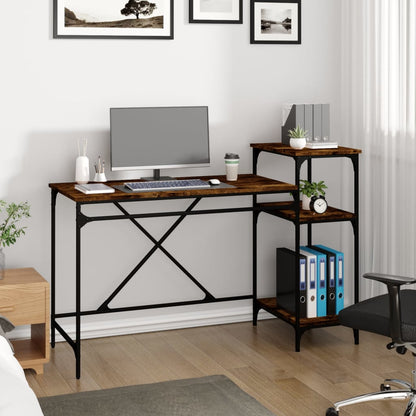 Desk with Shelves Smoked Oak 135x50x90 cm Engineered Wood&Iron