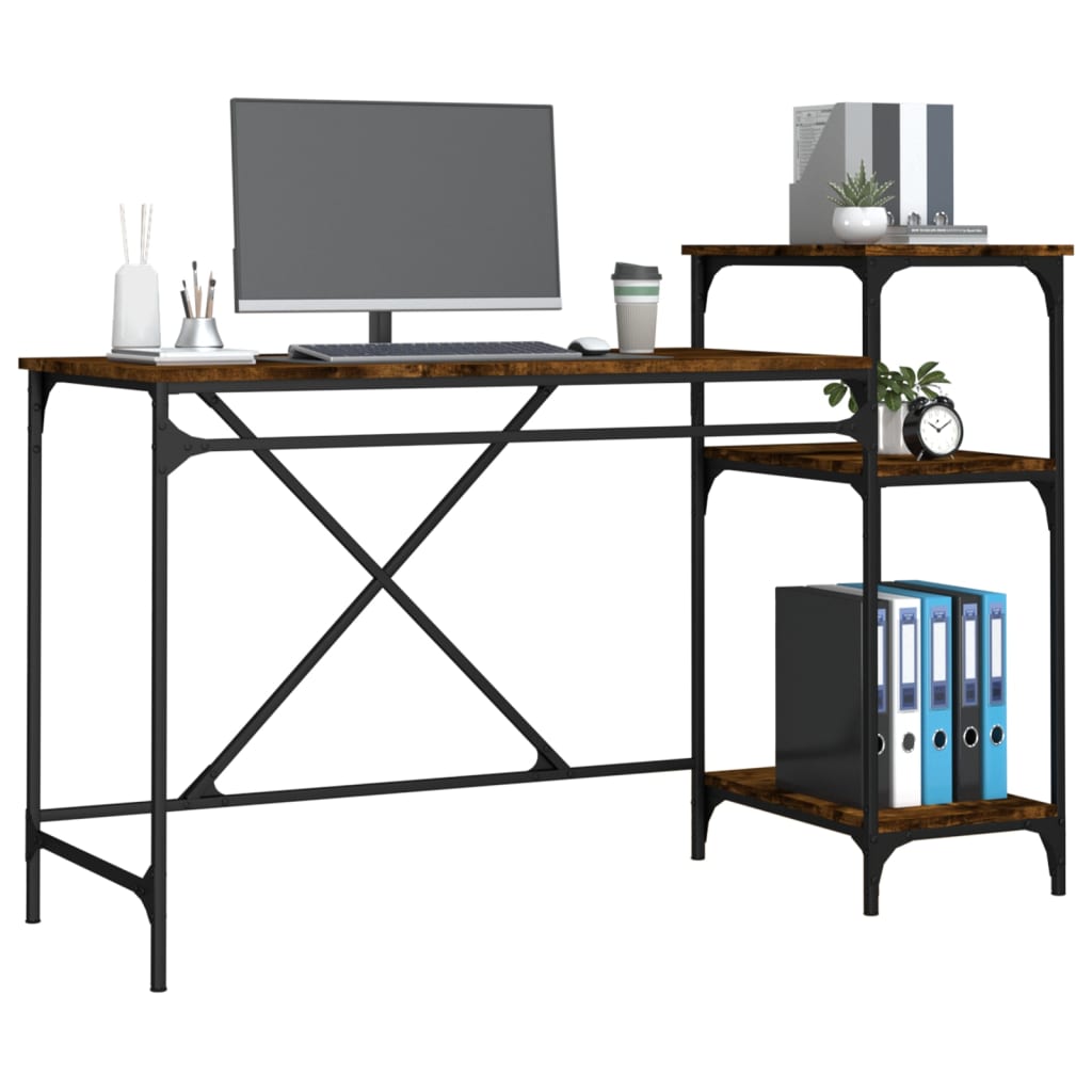 Desk with Shelves Smoked Oak 135x50x90 cm Engineered Wood&Iron