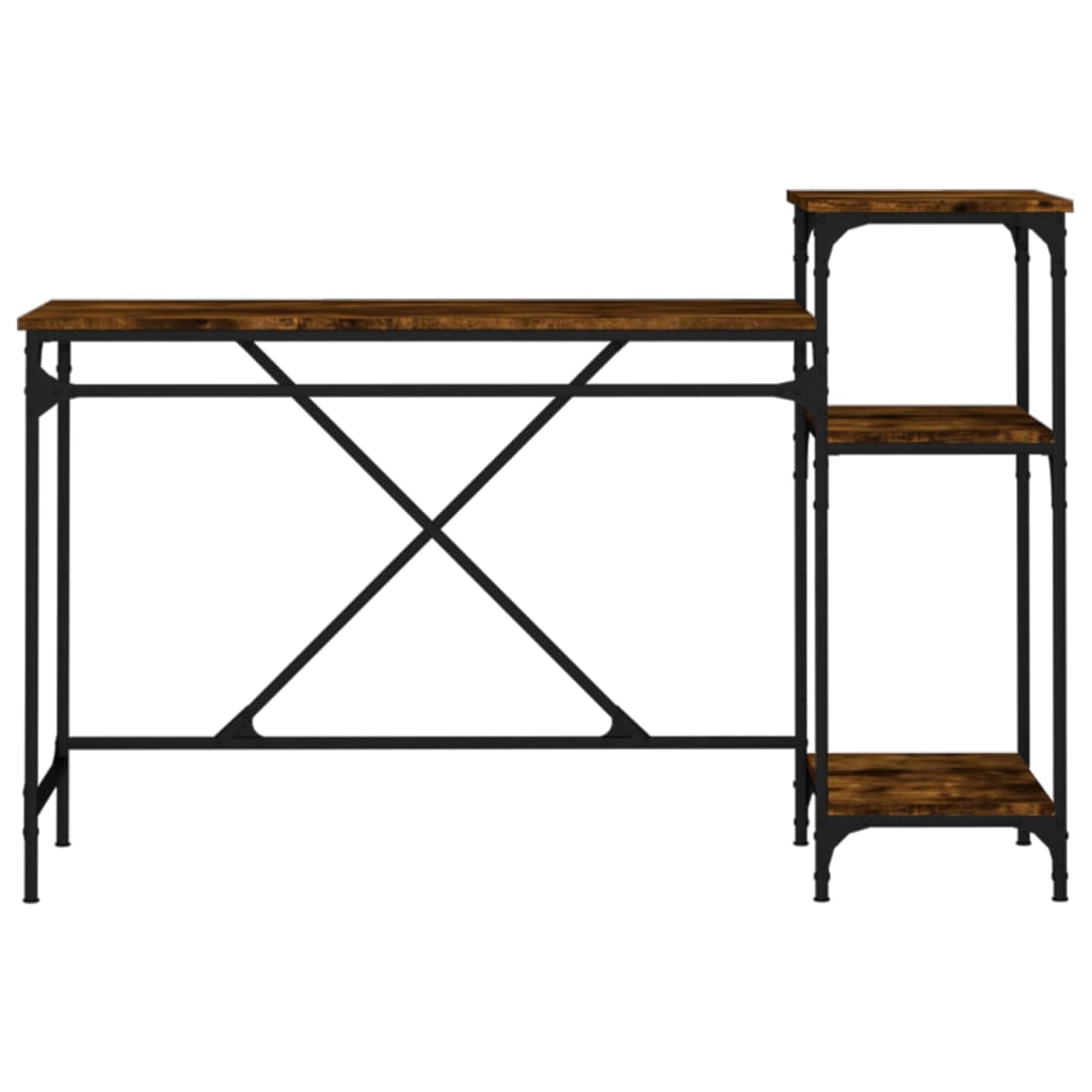 Desk with Shelves Smoked Oak 135x50x90 cm Engineered Wood&Iron