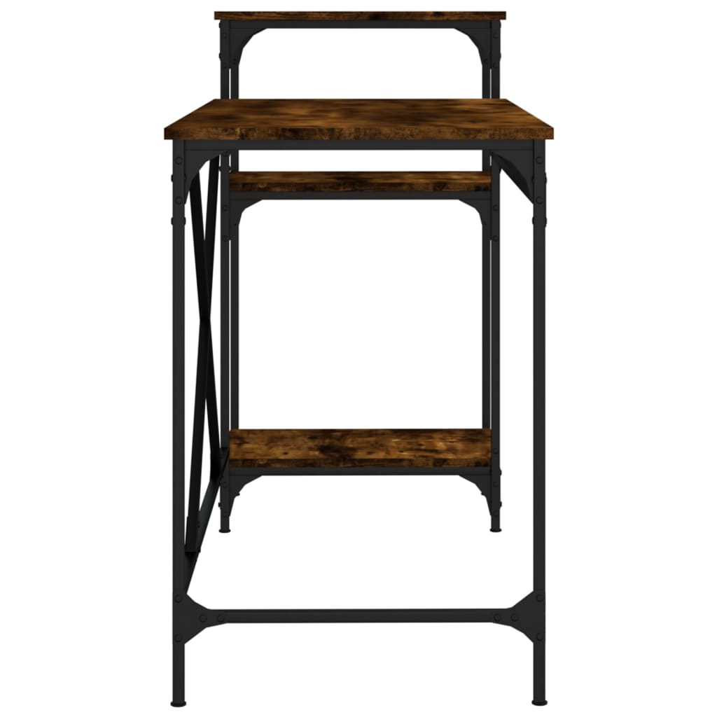 Desk with Shelves Smoked Oak 135x50x90 cm Engineered Wood&Iron