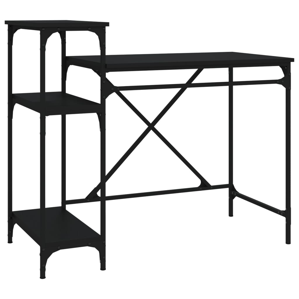 Desk with Shelves Black 105x50x90 cm Engineered Wood&Iron