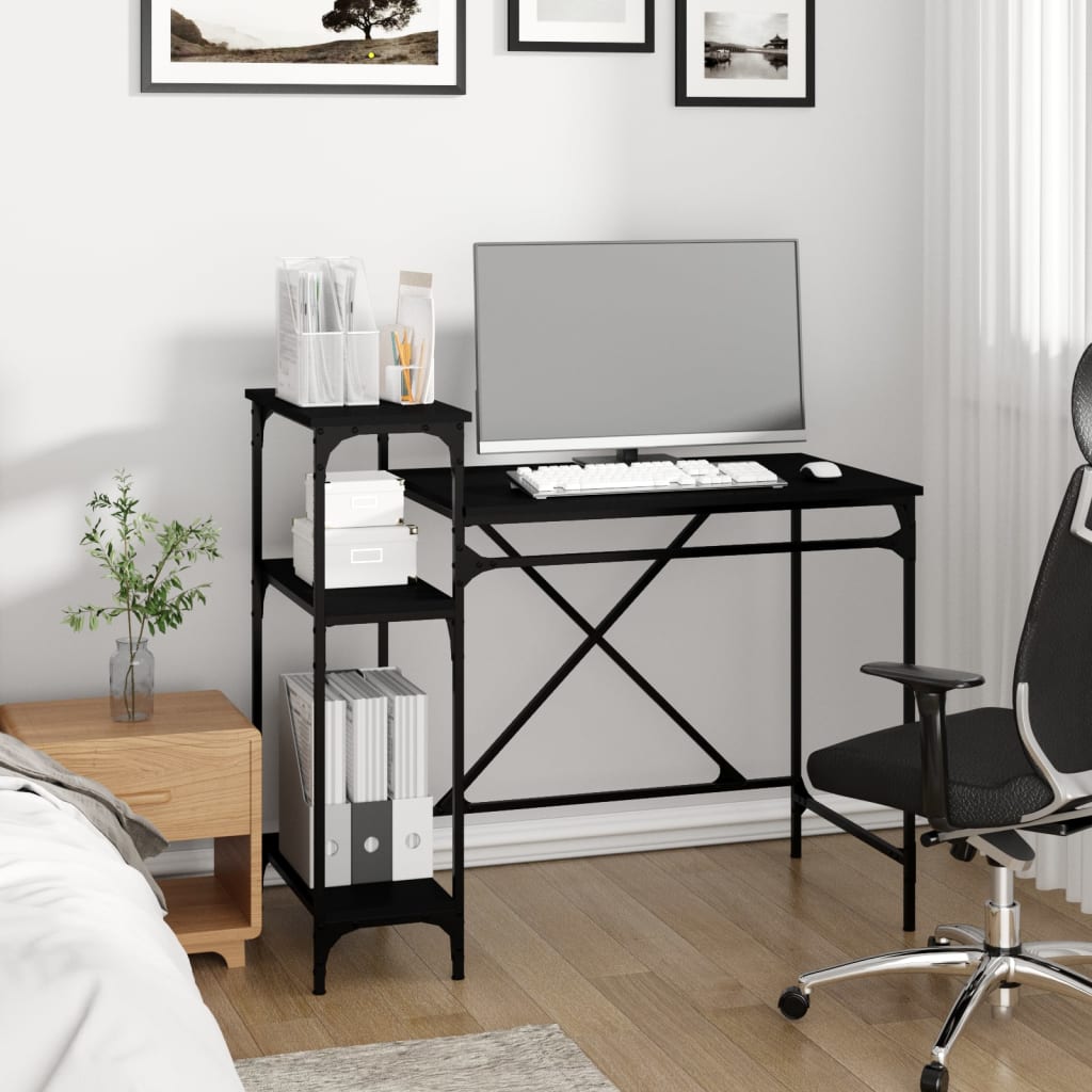 Desk with Shelves Black 105x50x90 cm Engineered Wood&Iron