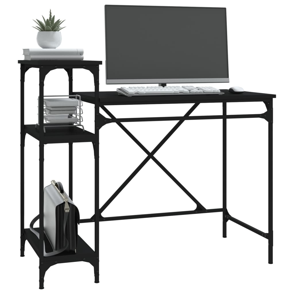 Desk with Shelves Black 105x50x90 cm Engineered Wood&Iron