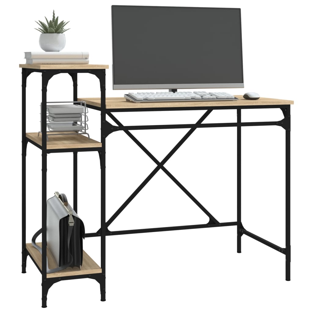 Desk with Shelves Sonoma Oak 105x50x90 cm Engineered Wood&Iron