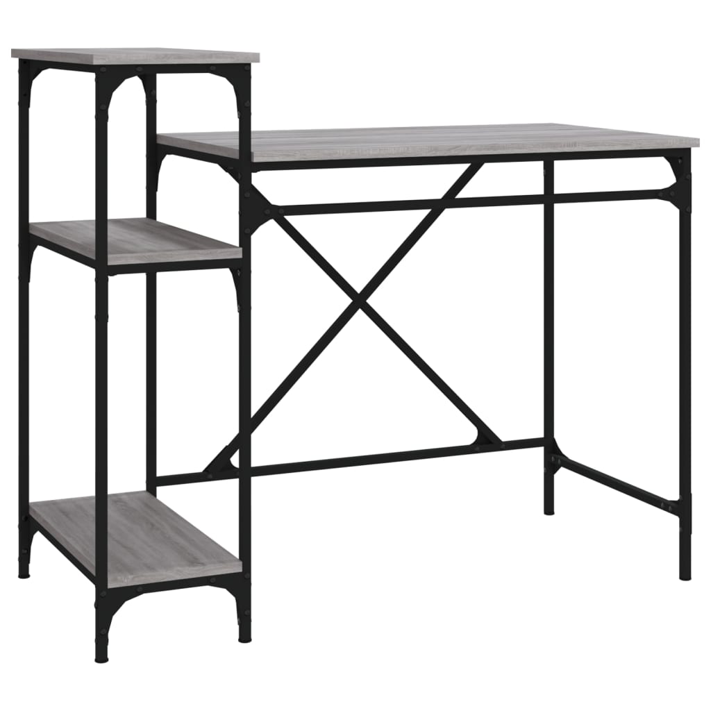 Desk with Shelves Grey Sonoma 105x50x90 cm Engineered Wood&Iron