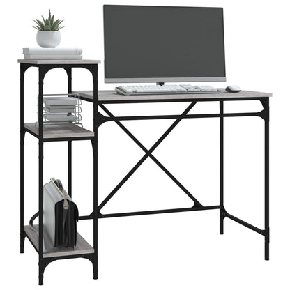 Desk with Shelves Grey Sonoma 105x50x90 cm Engineered Wood&Iron