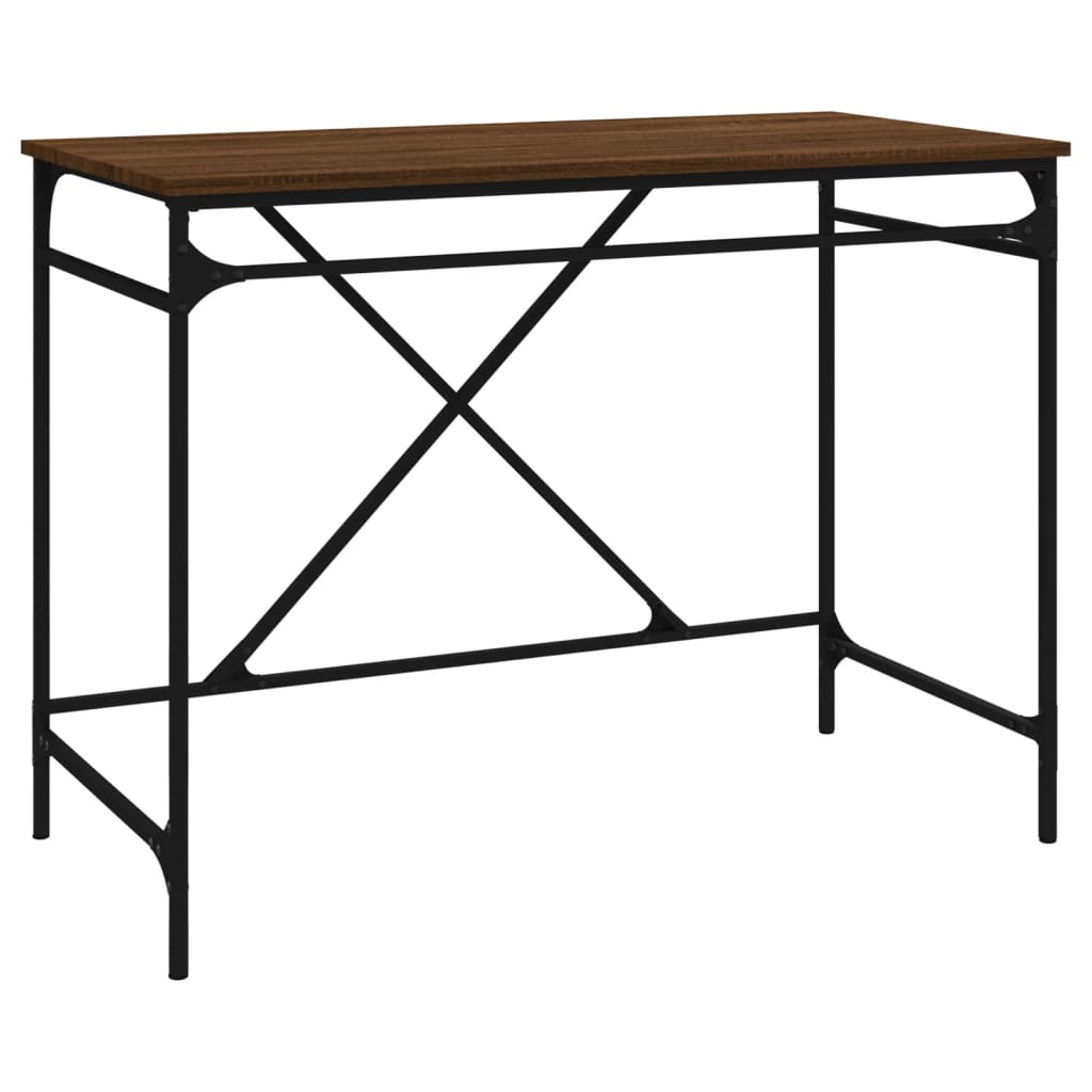 Desk Brown Oak 100x50x75 cm Engineered Wood and Iron