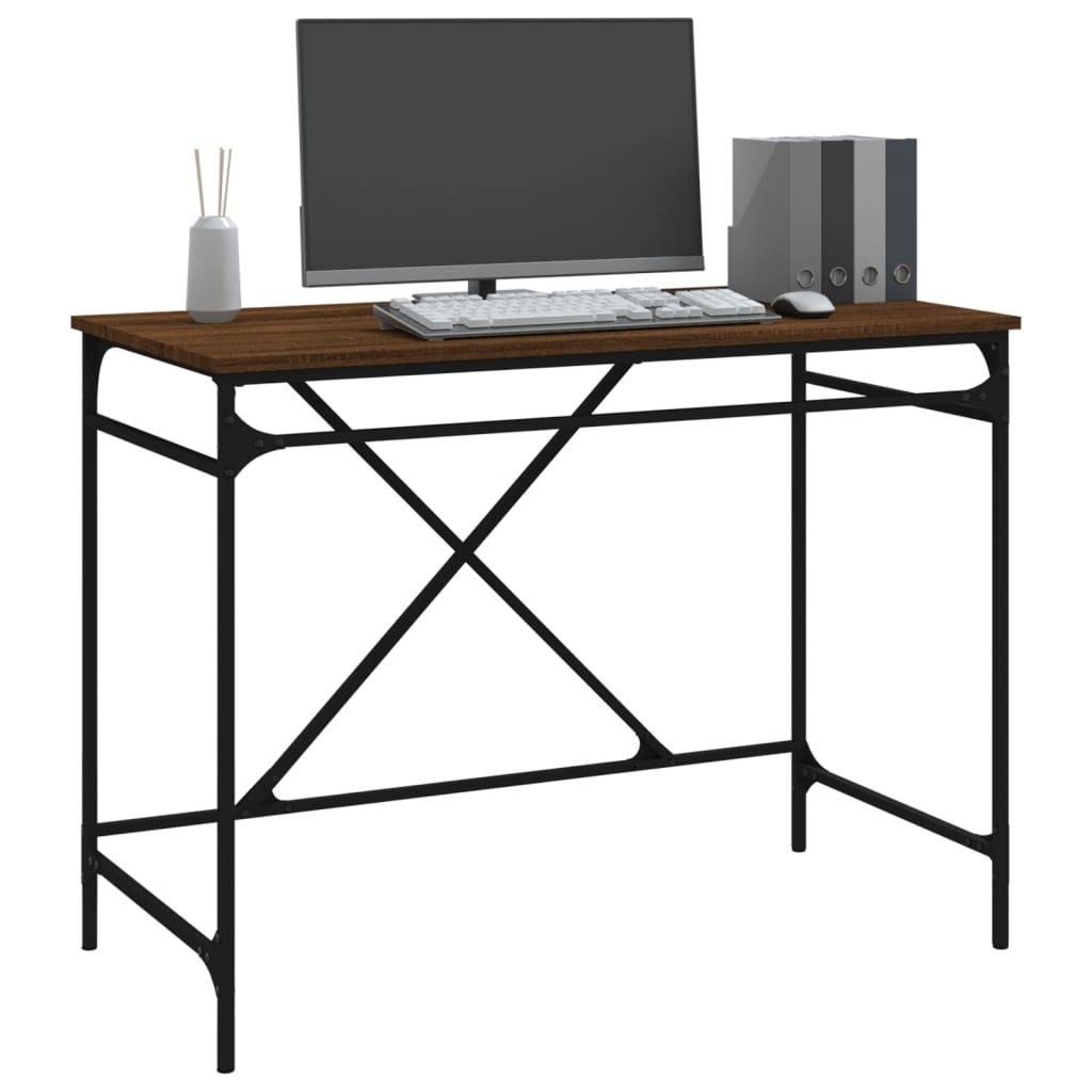 Desk Brown Oak 100x50x75 cm Engineered Wood and Iron