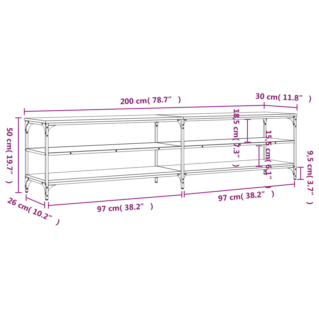 TV Cabinet Black 200x30x50 cm Engineered Wood and Metal