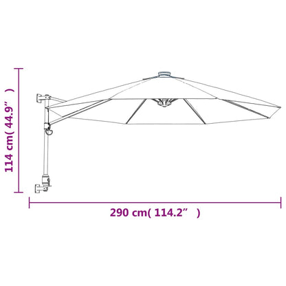 Wall-mounted Parasol with LEDs Bright Red 290cm