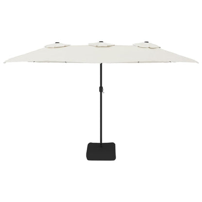 Double-Head Garden Parasol with LEDs Sand White 449x245 cm